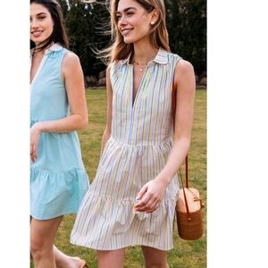 Kiel James Patrick Sleeveless Multicolor Pastel Striped Cotton Mini Dress –Small